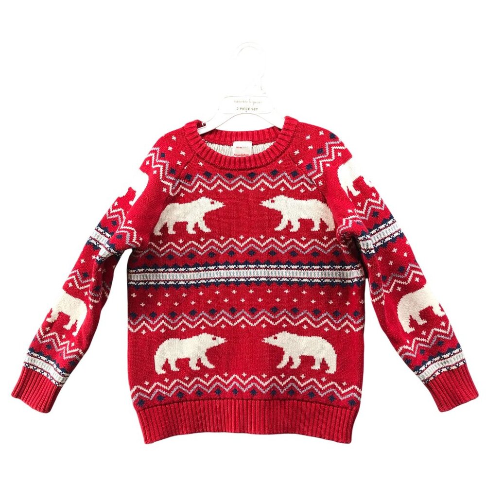 Hanna Andersson Kids‎ 6-7 Holiday Polar Bear Fair Isle Sweater Red Cotton